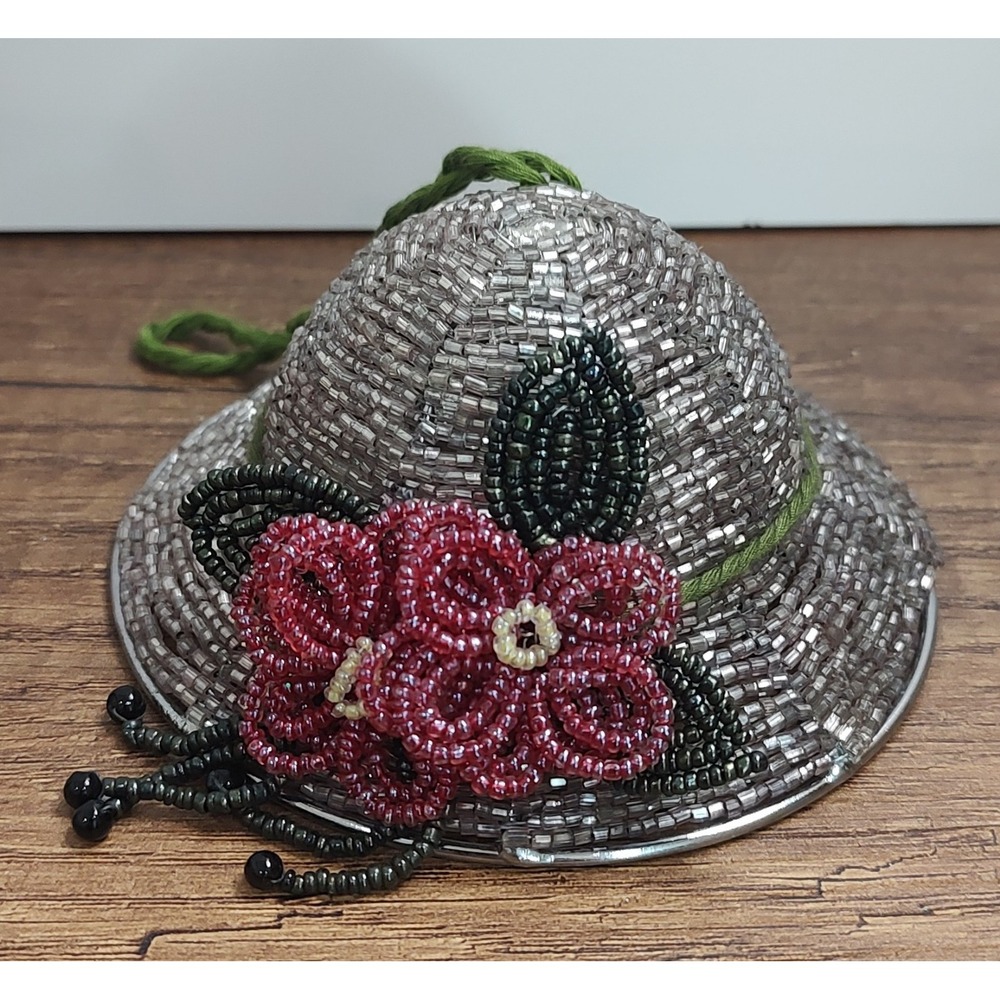 Vintage Beaded Ladies Hat Christmas Ornament Floral Rimmed Art Deco Style A12
